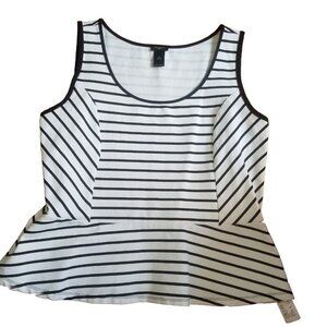 Ann Taylor Womens Tank Top Size XL Black Stripe Sleeveless Peplum Blouse